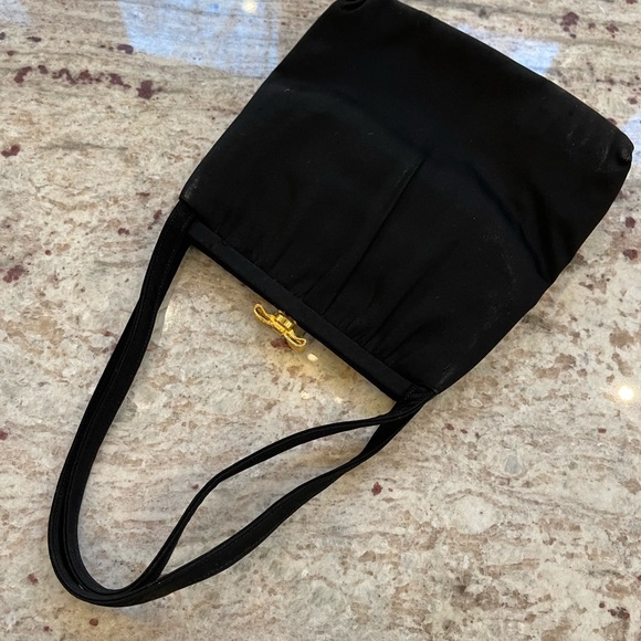 MM PEAU de FAILLE Evening Bag black satin with gold metal ribbon latch. 🎀 - Picture 3 of 8
